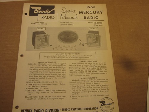 1960 mercury bendix radio - bendix,