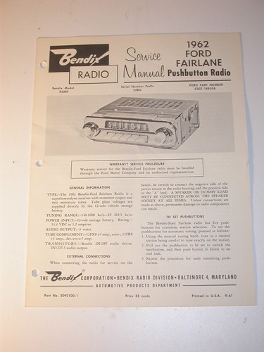 Bendix 1962 ford auto radio - 1962,