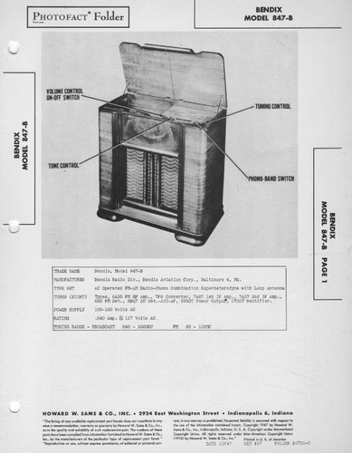 Bendix 847 phono radio - bendix,